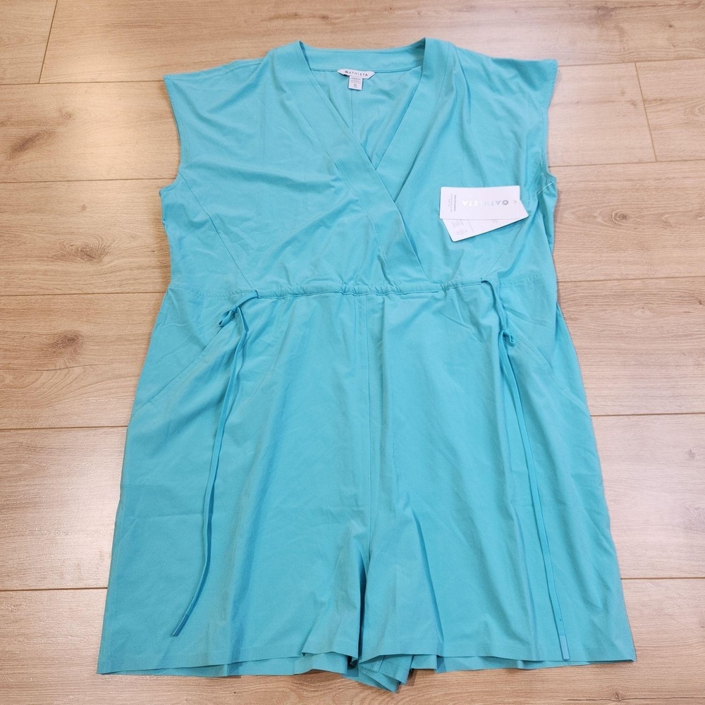 Athleta Romper Womens XL Blue Sleeveless V Neck Drawstring‎ Waist Casual Travel